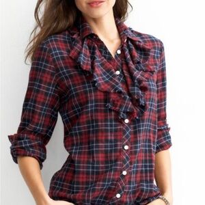Plaid Ruffle Blouse - Red and Blue